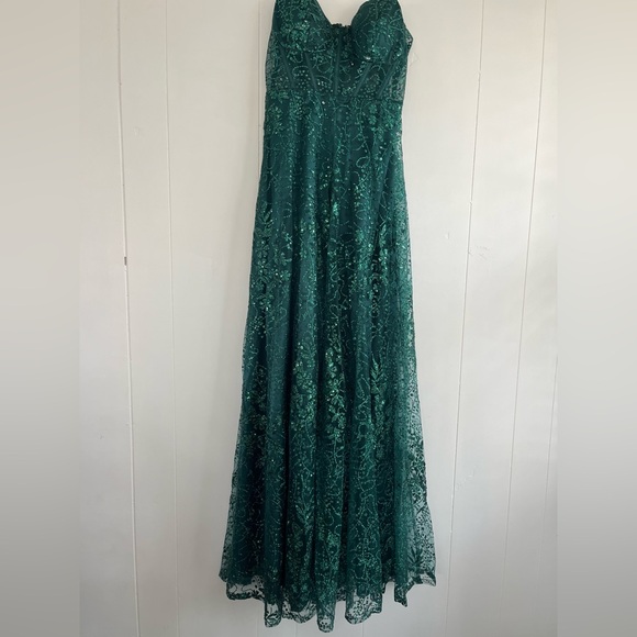 Windsor Lauren Sweetheart A-Line Glitter Green Sequin Dress Size 9 - Picture 10 of 16